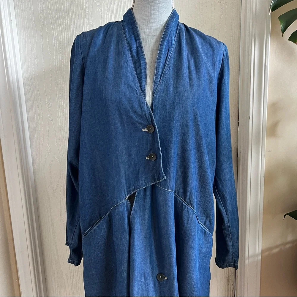 Cynthia Ashby Chambray Denim Asymmetrical Jacket Tunic